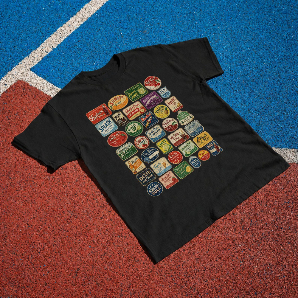 Retro Soda Labels T Shirt Black
